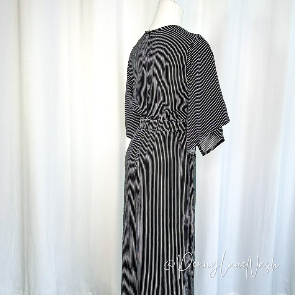 Rumor Pinstriped Tie Front Wide Leg Jumpsuit - Picture 7 of 9